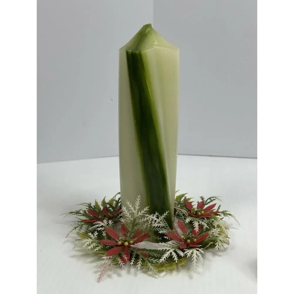 Vintage Lot Christmas Holiday Seasonal Candles Holly 2 Gurley Candle Pillar‎